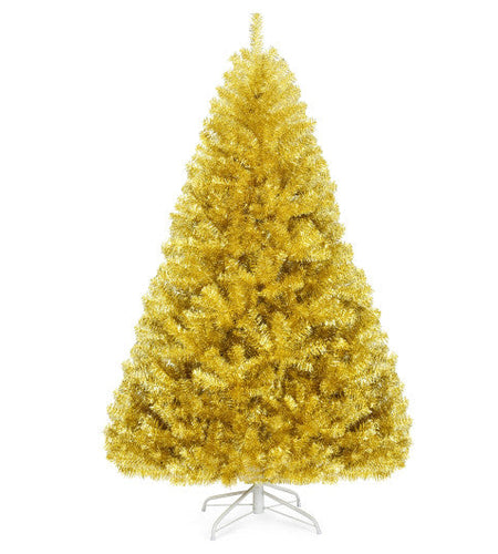 6/7.5 Feet Artificial Tinsel Christmas Tree Hinged with Foldable Stand-6 ft