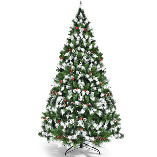 Load image into Gallery viewer, Pre-lit Snow Flocked Christmas Tree with Red Berries and LED Lights-6 ft
