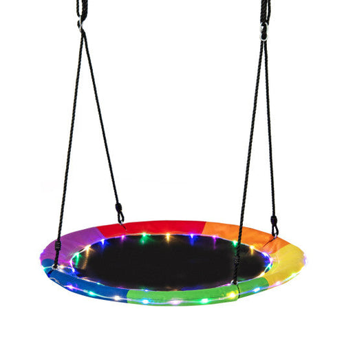 Load image into Gallery viewer, 40 Inches Saucer Tree Swing Round with Lights for Kids and Adults-Multicolor
