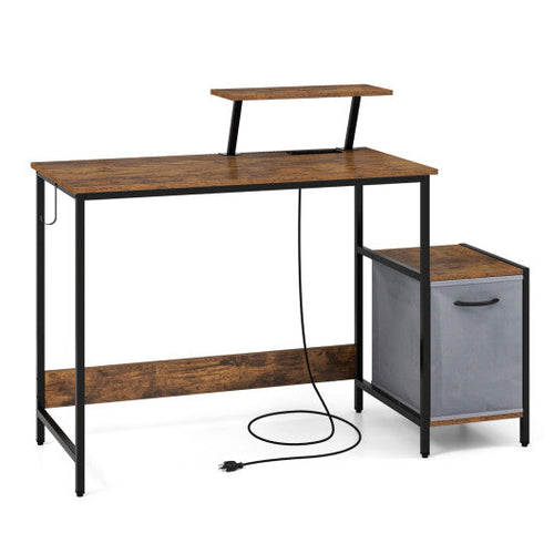 Load image into Gallery viewer, Computer Desk with Reversible Storage Drawer and Moveable Shelf-Brown
