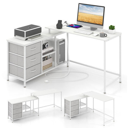 Load image into Gallery viewer, L-shaped Computer Desk with Power Outlet for Working Studying Gaming-White
