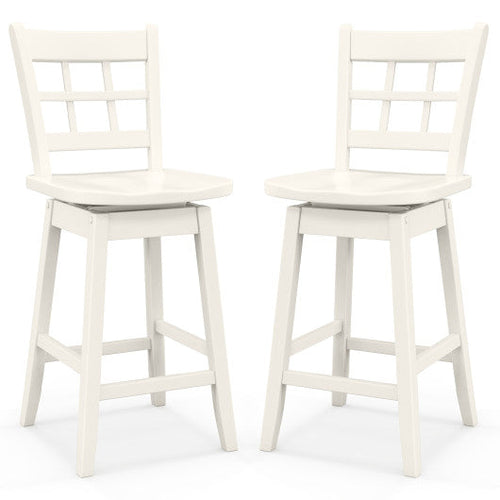 Load image into Gallery viewer, Counter Height Barstools Set of 2 with 6-Grid Hollow Back and Seat-White
