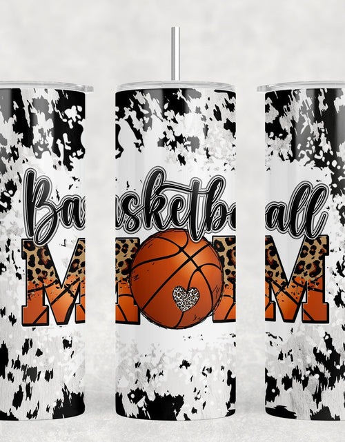 Load image into Gallery viewer, Cow Print Basketball Mom - 20 oz Steel Skinny Tumbler - Optional Blue Tooth Speaker - Speaker Color will Vary by Rowdy Ridge Co
