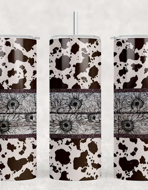 Load image into Gallery viewer, Cow Print Sunflowers - 20 oz Steel Skinny Tumbler - Optional Blue Tooth Speaker - Speaker Color will Vary by Rowdy Ridge Co
