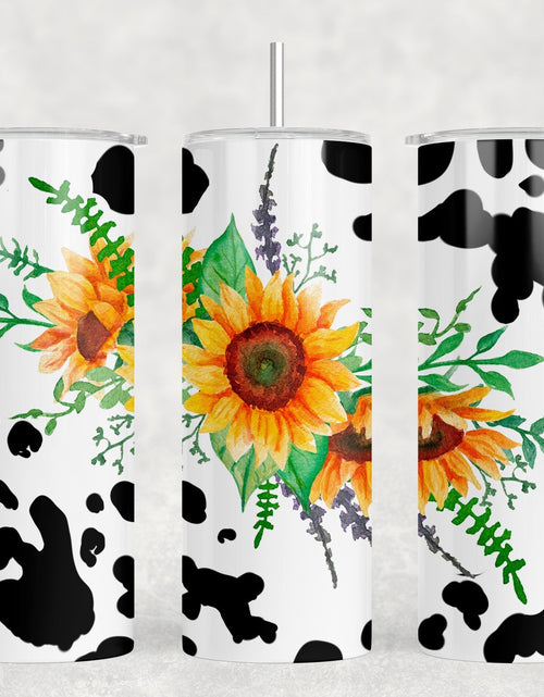 Load image into Gallery viewer, Cow Print Sunflowers - 20 oz Steel Skinny Tumbler - Optional Blue Tooth Speaker - Speaker Color will Vary by Rowdy Ridge Co
