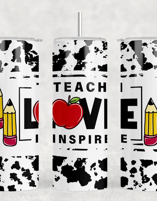 Load image into Gallery viewer, Cow Print Teacher - 20 oz Steel Skinny Tumbler - Optional Blue Tooth Speaker - Speaker Color will Vary by Rowdy Ridge Co
