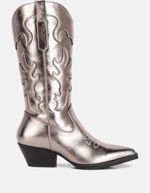 Load image into Gallery viewer, cowby metallic faux leather cowboy boots by London Rag
