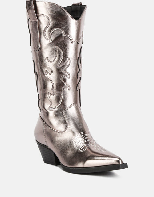 Load image into Gallery viewer, cowby metallic faux leather cowboy boots by London Rag
