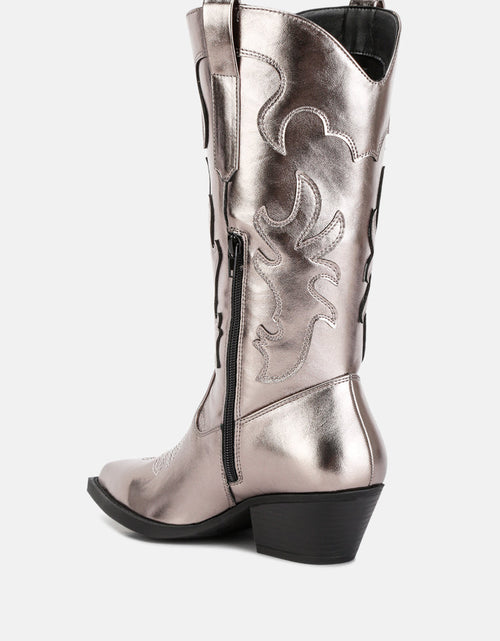 Load image into Gallery viewer, cowby metallic faux leather cowboy boots by London Rag
