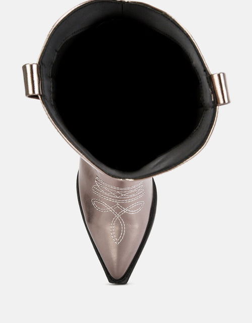 Load image into Gallery viewer, cowby metallic faux leather cowboy boots by London Rag
