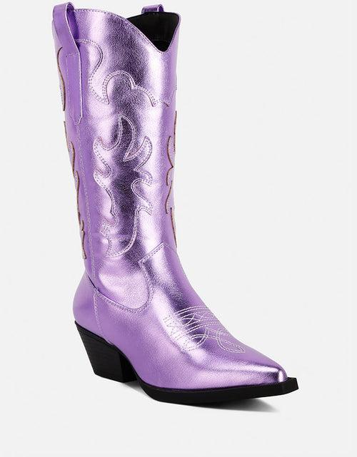 Load image into Gallery viewer, cowby metallic faux leather cowboy boots by London Rag
