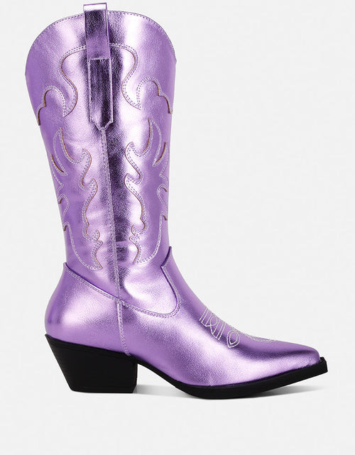 Load image into Gallery viewer, cowby metallic faux leather cowboy boots by London Rag
