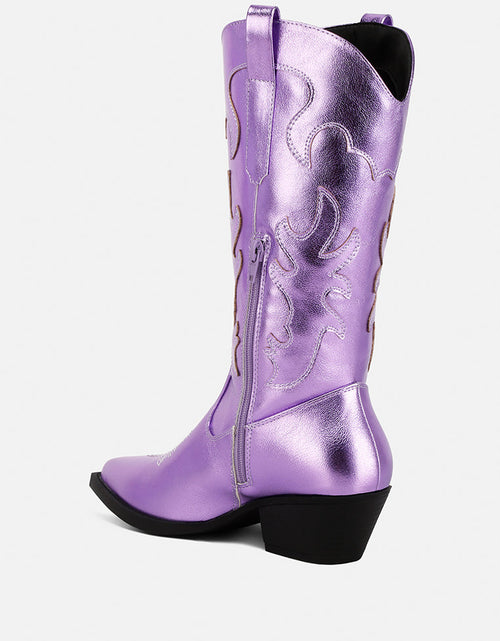 Load image into Gallery viewer, cowby metallic faux leather cowboy boots by London Rag
