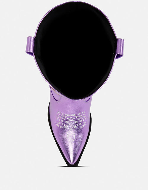 Load image into Gallery viewer, cowby metallic faux leather cowboy boots by London Rag
