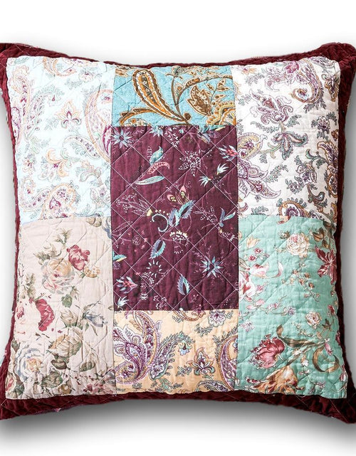 Load image into Gallery viewer, DaDa Bedding Patchwork Burgundy Red Velvet Floral Euro Pillow Cover, 26" x 26" (JHW-868) by DaDa Bedding Collection

