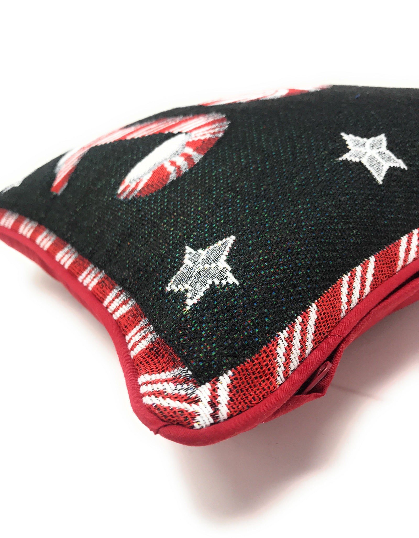 DaDa Bedding Peppermint Joy Stars Red Black Tapestry Throw Pillow Cover - 16” x 16” (12904) by DaDa Bedding Collection