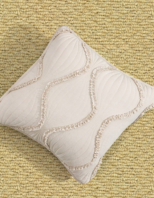Load image into Gallery viewer, DaDa Bedding Set of 2 Charming Country Tufted Ivory Tan Ruffles Throw Pillow Covers - 18" x 18" (JHW873) by DaDa Bedding Collection
