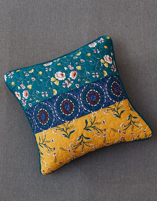 Load image into Gallery viewer, DaDa Bedding Set of 2 Bohemian Patchwork WildFlowers Floral Gardenia Throw Pillow Covers, 18" x 18" (JHW886) by DaDa Bedding Collection
