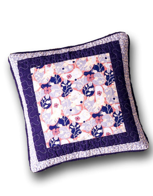Load image into Gallery viewer, DaDa Bedding Set of 2-Pieces Peachy Blossoms Purple Floral Patchwork Throw Pillow Covers, 18" x 18" - Designed in USA (JHW877) by DaDa Bedding Collection
