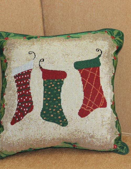 Load image into Gallery viewer, Tache Festive Christmas Holiday Hang My Stockings By the Fireplace Cushion Cover by DaDa Bedding Collection
