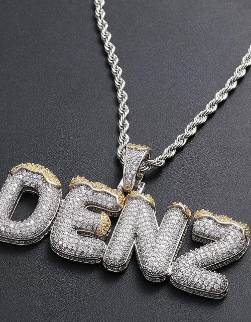 Load image into Gallery viewer, CUSTOM ICED OUT BUBBLE LETTERS WITH SNOW PENDANT by Bling Proud | Urban Jewelry Online Store

