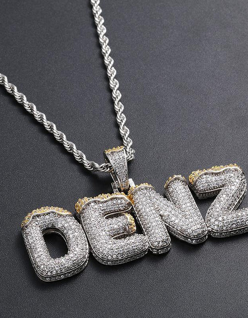 Load image into Gallery viewer, CUSTOM ICED OUT BUBBLE LETTERS WITH SNOW PENDANT by Bling Proud | Urban Jewelry Online Store
