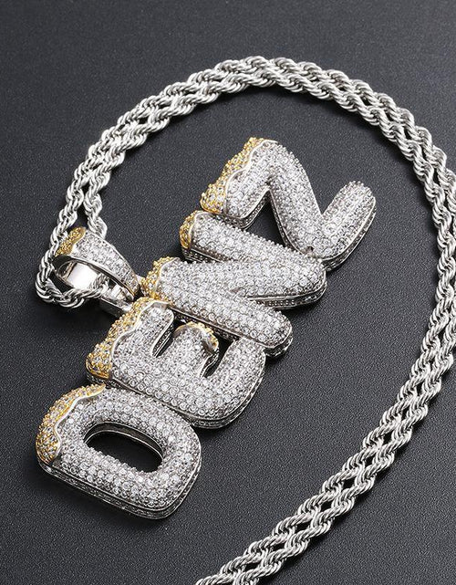 Load image into Gallery viewer, CUSTOM ICED OUT BUBBLE LETTERS WITH SNOW PENDANT by Bling Proud | Urban Jewelry Online Store
