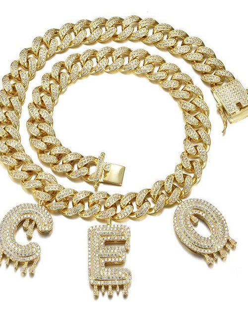 Load image into Gallery viewer, Custom Iced Out Cuban Link Chain with Drip Letter Charms by Bling Proud | Urban Jewelry Online Store
