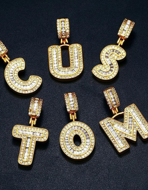Load image into Gallery viewer, Custom Name Baguette Letters Pendant by Bling Proud | Urban Jewelry Online Store
