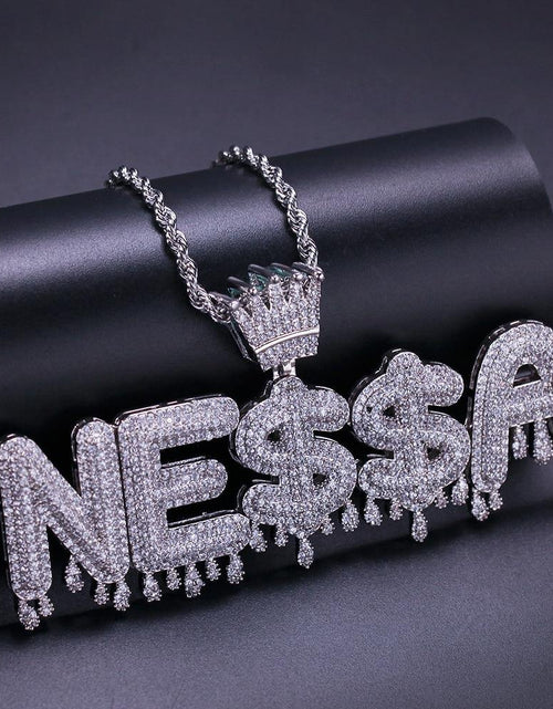 Load image into Gallery viewer, Custom Name Crown &amp; Drip Letter Pendant by Bling Proud | Urban Jewelry Online Store
