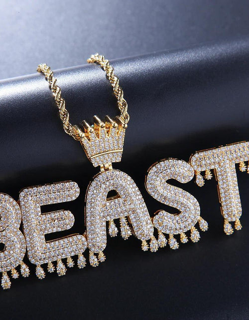 Load image into Gallery viewer, Custom Name Crown &amp; Drip Letter Pendant by Bling Proud | Urban Jewelry Online Store
