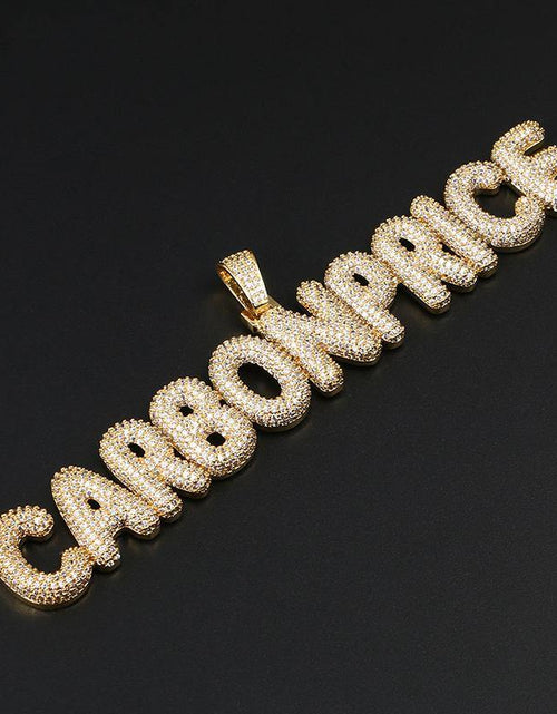 Load image into Gallery viewer, Custom Name Iced Bubble Letter Pendant 18k Gold by Bling Proud | Urban Jewelry Online Store
