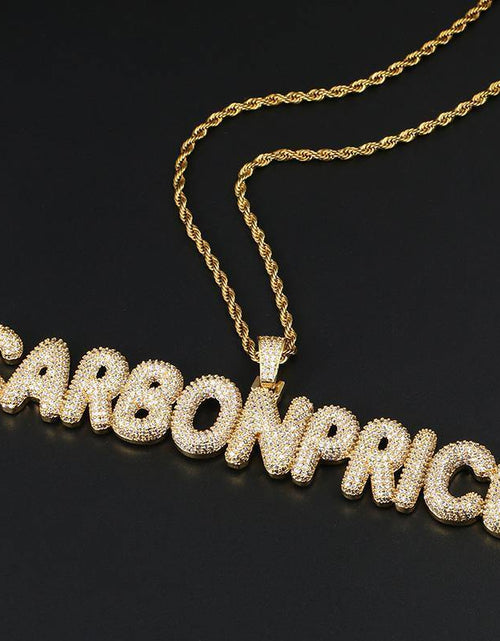 Load image into Gallery viewer, Custom Name Iced Bubble Letter Pendant 18k Gold by Bling Proud | Urban Jewelry Online Store
