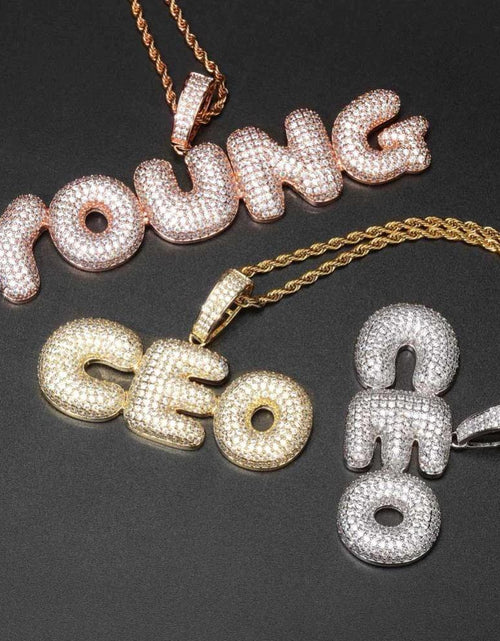 Load image into Gallery viewer, Custom Name Iced Bubble Letters Pendant with Three Colors by Bling Proud | Urban Jewelry Online Store
