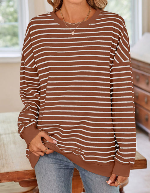 Load image into Gallery viewer, Lovelet Striped Round Neck Long Sleeve Sweatshirt
