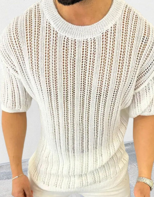 Load image into Gallery viewer, Men's Openwork Round Neck Knit T-Shirt
