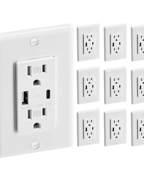 Load image into Gallery viewer, 10 PCS USB Outlet 24 W 15A Wall Electrical Outlet with 1 Type C &amp; 1 Type A Ports
