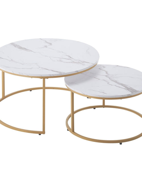 Load image into Gallery viewer, Nesting Coffee Table Set of 2, 31.5 in Round Coffee Table, Nesting Tables for Small Place, Vintage End Side Tables Night Stand with Metal Frame, for Living Room, Bedroom, Office (White &amp; Gold)
