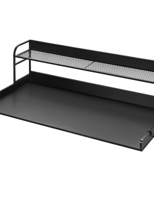 Load image into Gallery viewer, Washer Dryer Countertop with Shelf, 27.55" Depth x 54" Width Laundry Wood Top Cover with Anti-slip Strips, over Washer and Dryer Wood Countertop with Edge Rails, Black
