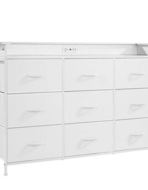 Load image into Gallery viewer, 9 Drawer Dresser Tall Fabric Drawer Dresser with Bin LED &amp; Outlet White
