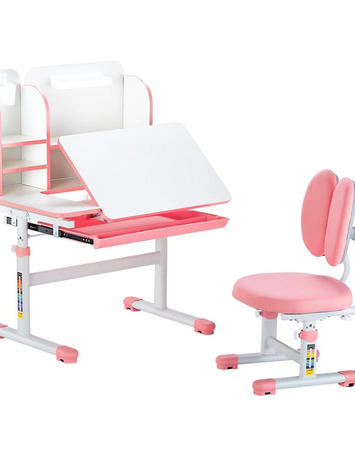 Load image into Gallery viewer, Kids Study Chair and Desk with Bookshelf &amp; Drawer Height Adjustable Pink
