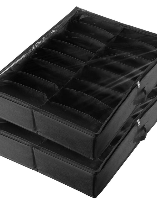Load image into Gallery viewer, Sturdy Under Bed Shoe Storage Organizer, Set of 2, 32 Compartments, Underbed Shoes Closet Storage Solution with Clear Window, Breathable, L31.5"x W23.6"x H5.9", Black
