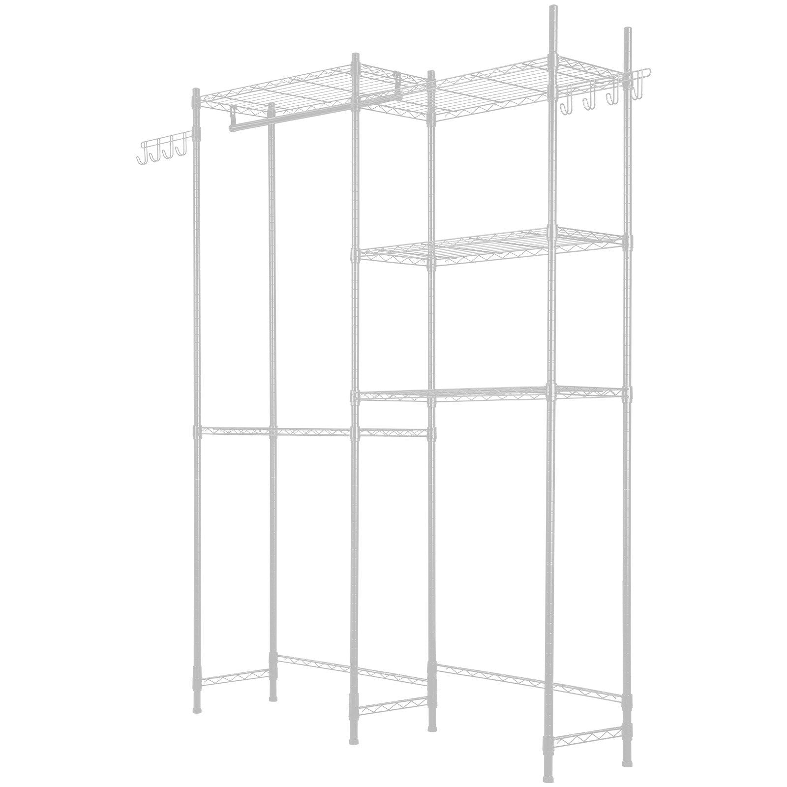 Over The Washer and Dryer Storage Shelf, 5 Tier Laundry Room Drying Rack with Hanger Rod and Hooks, Adjustable Over Washer and Dryer Shelves, Laundry Room Shelf Storage Space Saver, White