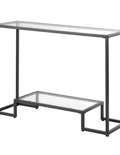 Load image into Gallery viewer, 2-Tier Glass Console Table, Modern Rectangle Sofa Side Table with Tempered Glass Top and Iron Legs, Golden Consloe Desk with Anti-Tip Device for Living Room, Hallway, Entryway, Foyer, Black
