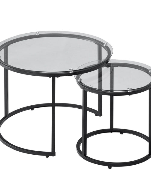 Load image into Gallery viewer, Nesting Coffee Table Set of 2, 23.6 in Round Coffee Table, Glass Nesting Tables for Small Place, Modern End Side Tables Night Stand with Metal Frame, for Living Room, Bedroom, Balcony, Office
