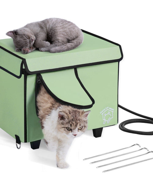 Load image into Gallery viewer, Elevated Heated Cat House Cuboid Kitty Shelter with Heated Pad Green (S)
