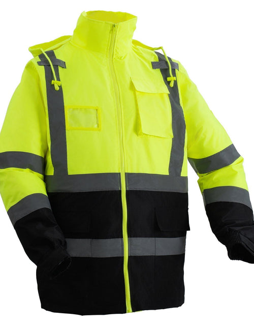 Load image into Gallery viewer, High Visibility Reflective Safety Jacket Waterproof Hoodie Yellow with Black L
