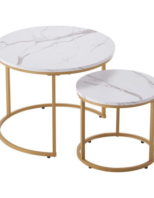 Load image into Gallery viewer, Nesting Coffee Table Set of 2, 23.6 in Round Coffee Table, Nesting Tables for Small Place, Vintage End Side Tables Night Stand with Metal Frame, for Living Room, Bedroom, Office (White &amp; Gold)
