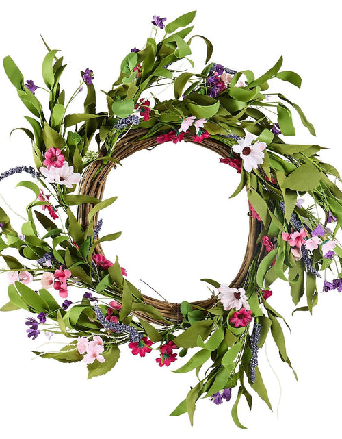 Load image into Gallery viewer, Artificial Decorative Wreath 22 in Pink Green with Daisies Year Round Wreath
