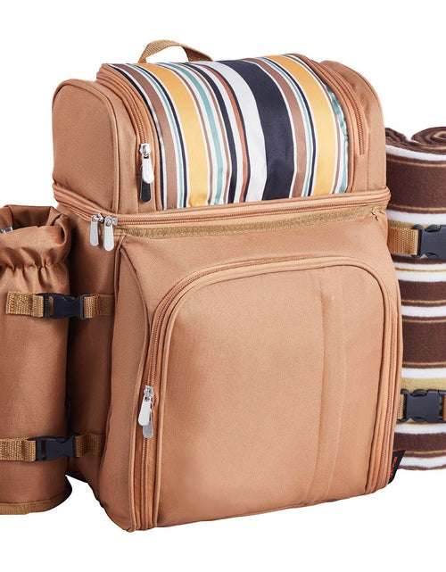 Load image into Gallery viewer, Beach Picnic Backpack Bag for 4 Person with Cooler Compartment Brown
